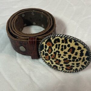 Leopard Print Oval Buckle Brown Leather designer Belt cowgirl